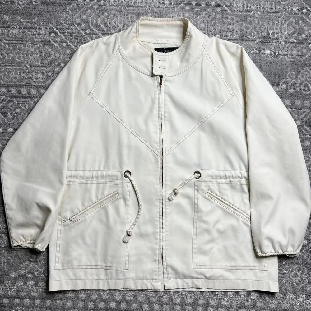 Harbor Master John Weitz Yachtsman Cloth Jacket Large Vintage Beige Zip Up READ